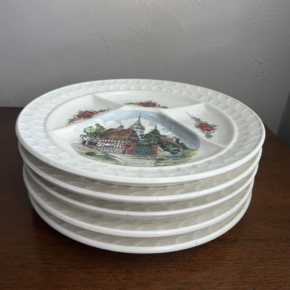 Sarreguemines Obernai 5 Fondue Plates (5 Different Motifs) 9.5" H Loux France